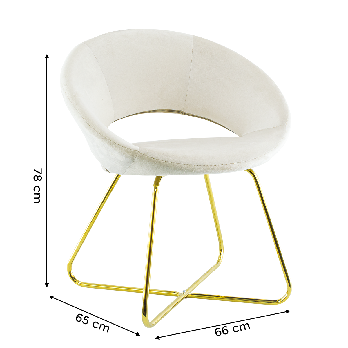 Fauteuil vintage GRETA 66x65x68H cm Chaise effet velours avec pieds dorés