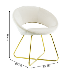 Fauteuil vintage GRETA 66x65x68H cm Chaise effet velours avec pieds dorés