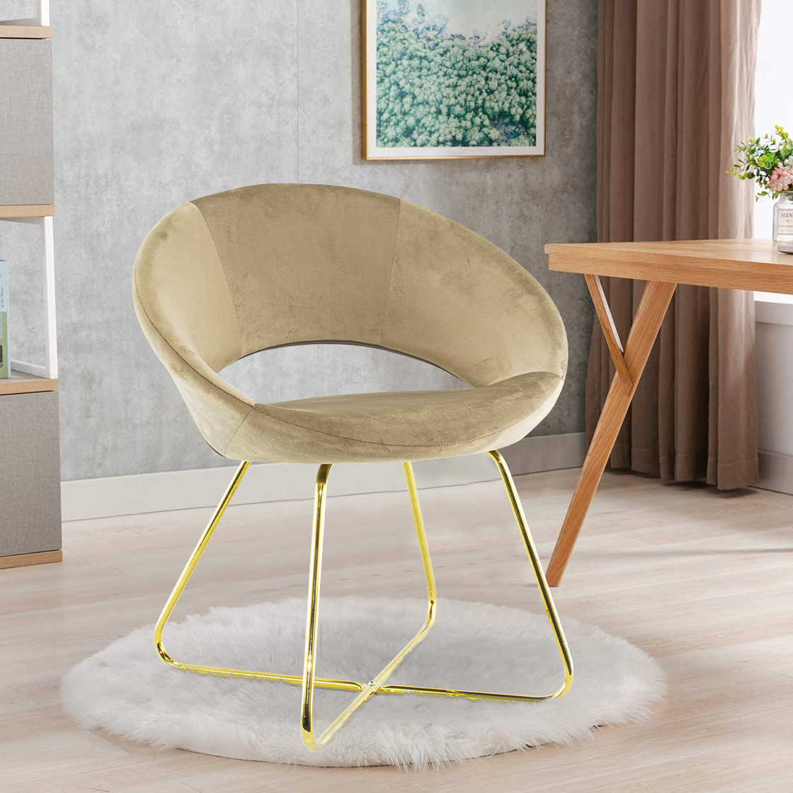 Fauteuil vintage GRETA 66x65x68H cm Chaise effet velours avec pieds dorés