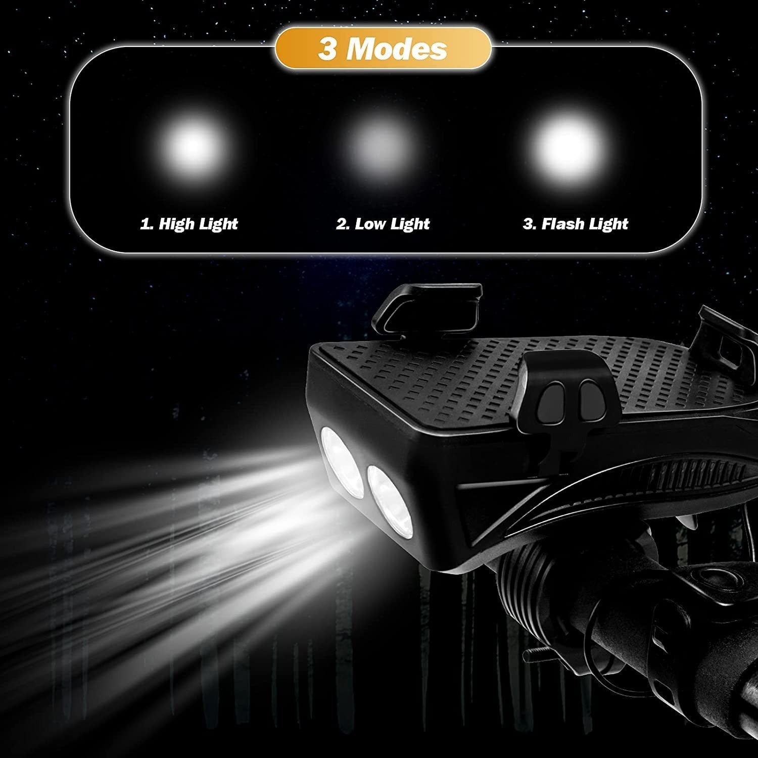 Lampe de poche avec klaxon pour vélo 5W chargement USB et support mobile