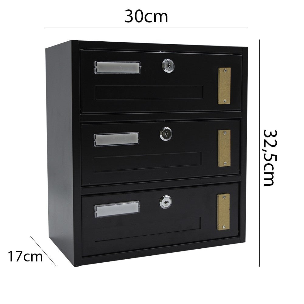 Bloc de 3 boîte aux lettres Iron Black Art MWS1 25x39x36 cm