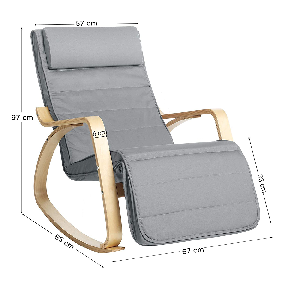 Fauteuil à bascule FREYA 67X90X100 cm avec repose-pieds et réglable 5 positions