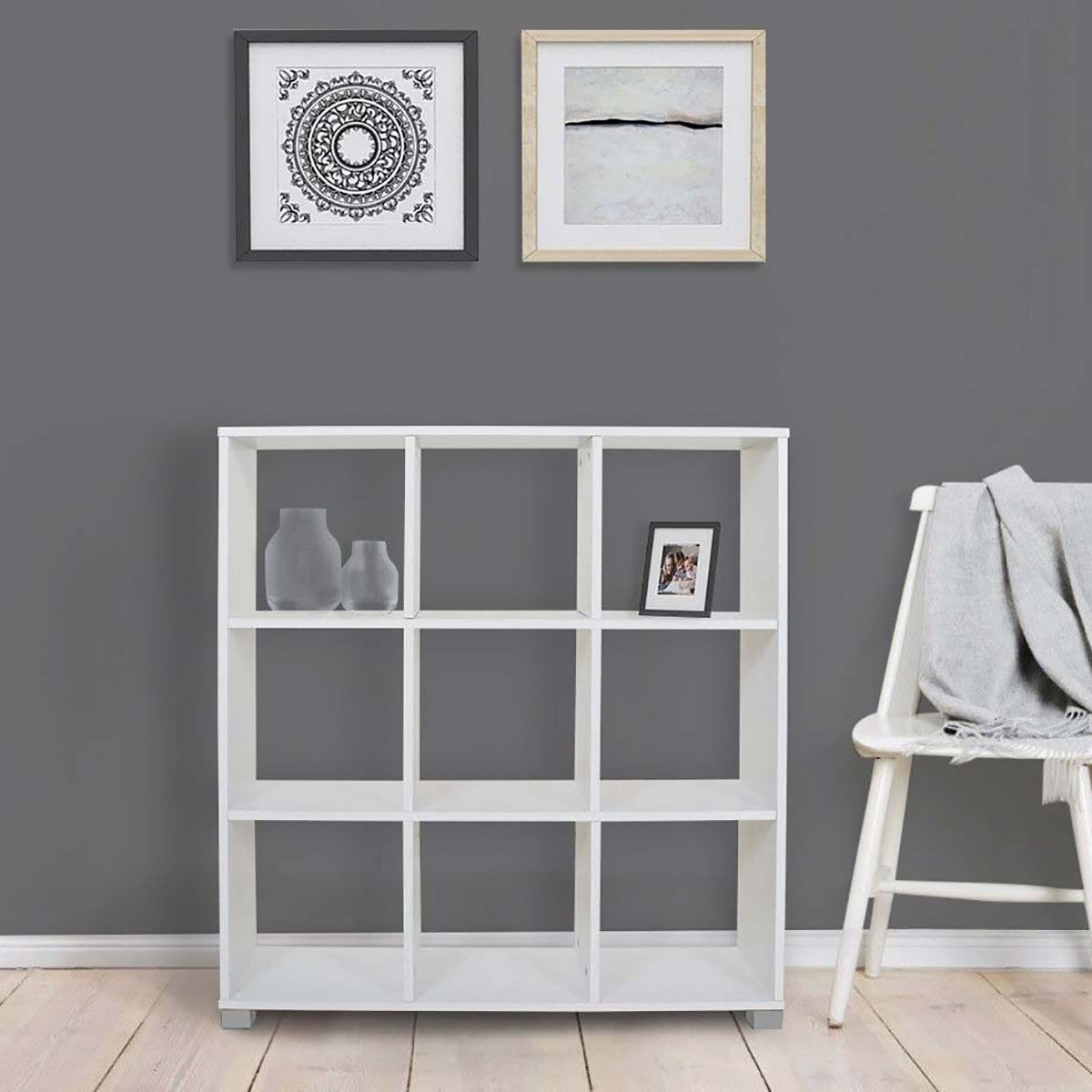 Bibliothèque étagère en bois 9 Cubes Art.109 Stockage 90x24x99,5H Cm