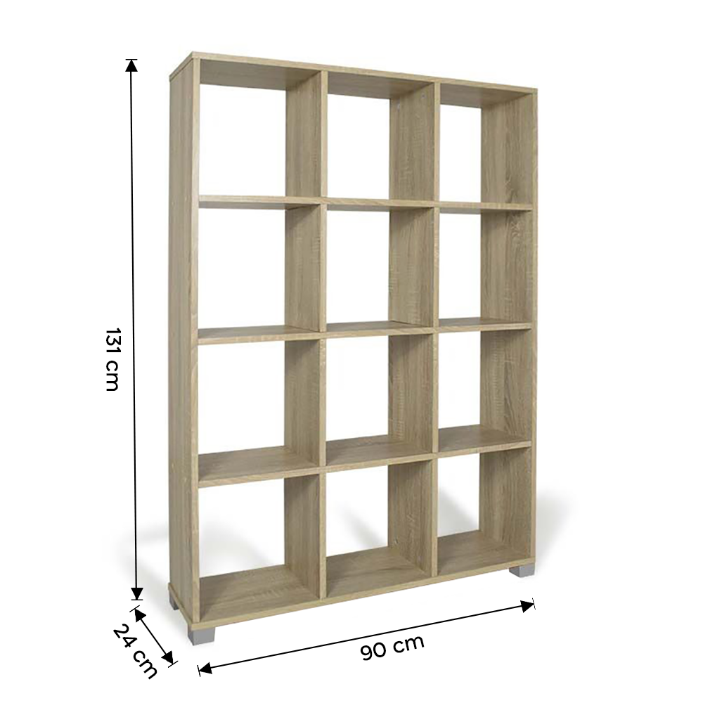 Art.111 Étagère Bibliothèque 12 Étagères de Rangement en Bois 90x24x131Hcm