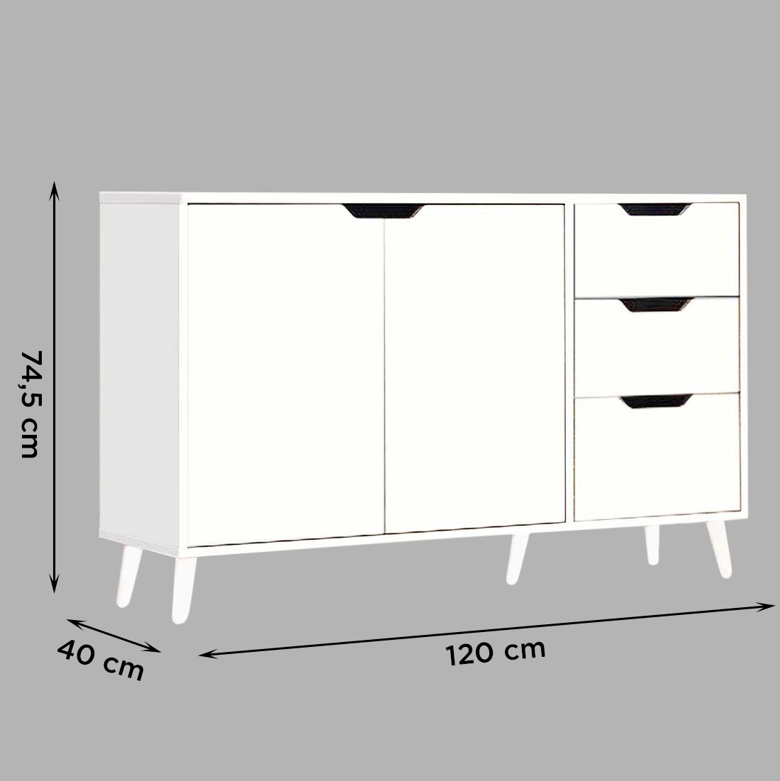 Buffet avec 2 portes et 3 tiroirs Art.136 Armoire polyvalente 120X40X74.5H