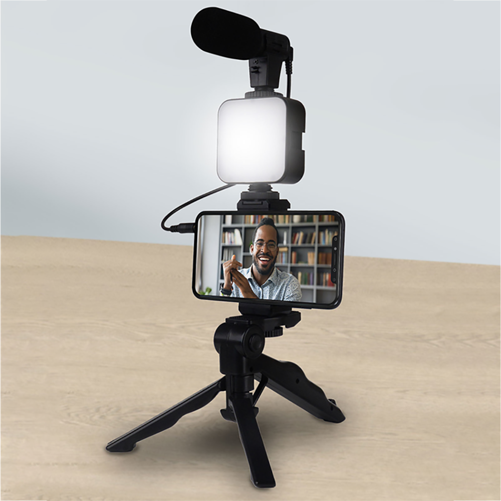 116317 Kitvidéo direct mini trépied avec microphone et lumière avec télécommande