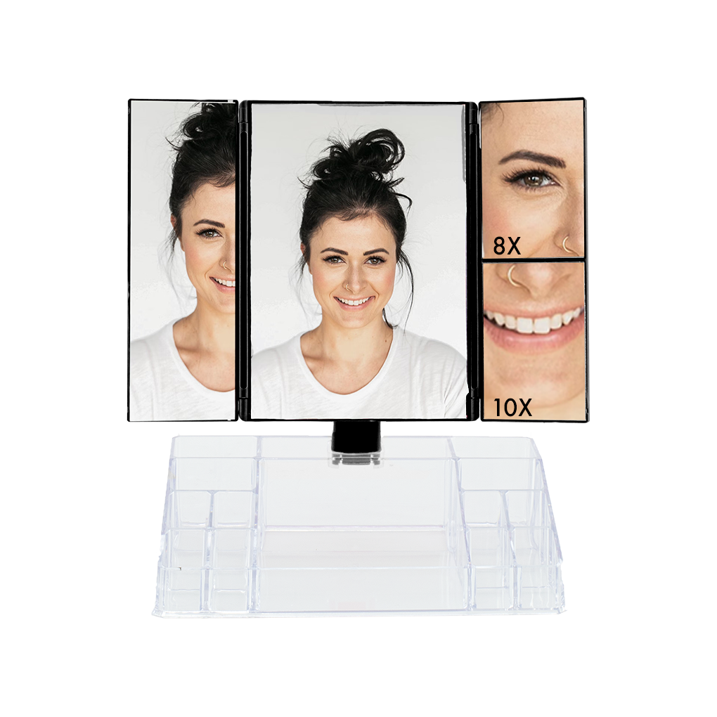 945126 Miroir rotatif avec lumières LED tactiles et organiseur de compartiments