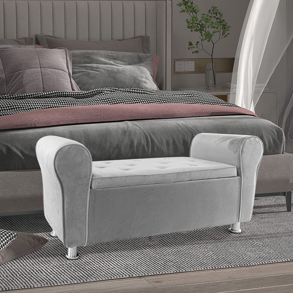 Banc coffre effet velours à paillettes 120x39x55 cm gain de place