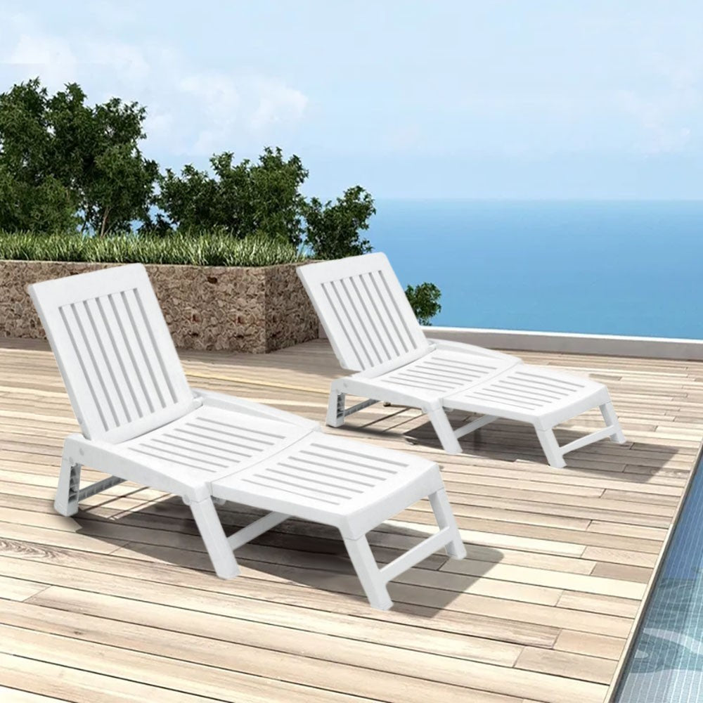 Set 2 pcs ORFEO chaise longue en résine blanche 177x61x85cm Mobilier de jardin
