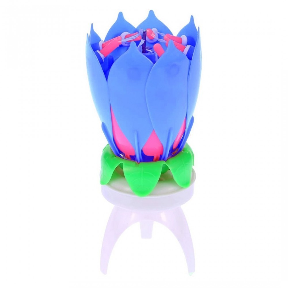 456910 Pack 4 bougies musicales forme Fleur avec effets sonores et rotatifs BLEU