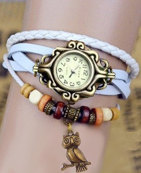 Montre analogique cuir motif Hibou - en différentes couleurs