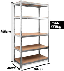 Lot de 2 Etagères Grande Capacité 875Kg 5 Etagères Modulaires MDF H180xL90xP40cm