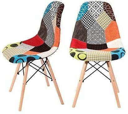 Lot de 4 chaises Fantasy en tissu patchwork 48x54x85cm avec pieds en bois