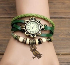 Montre analogique cuir motif Hibou - en différentes couleurs