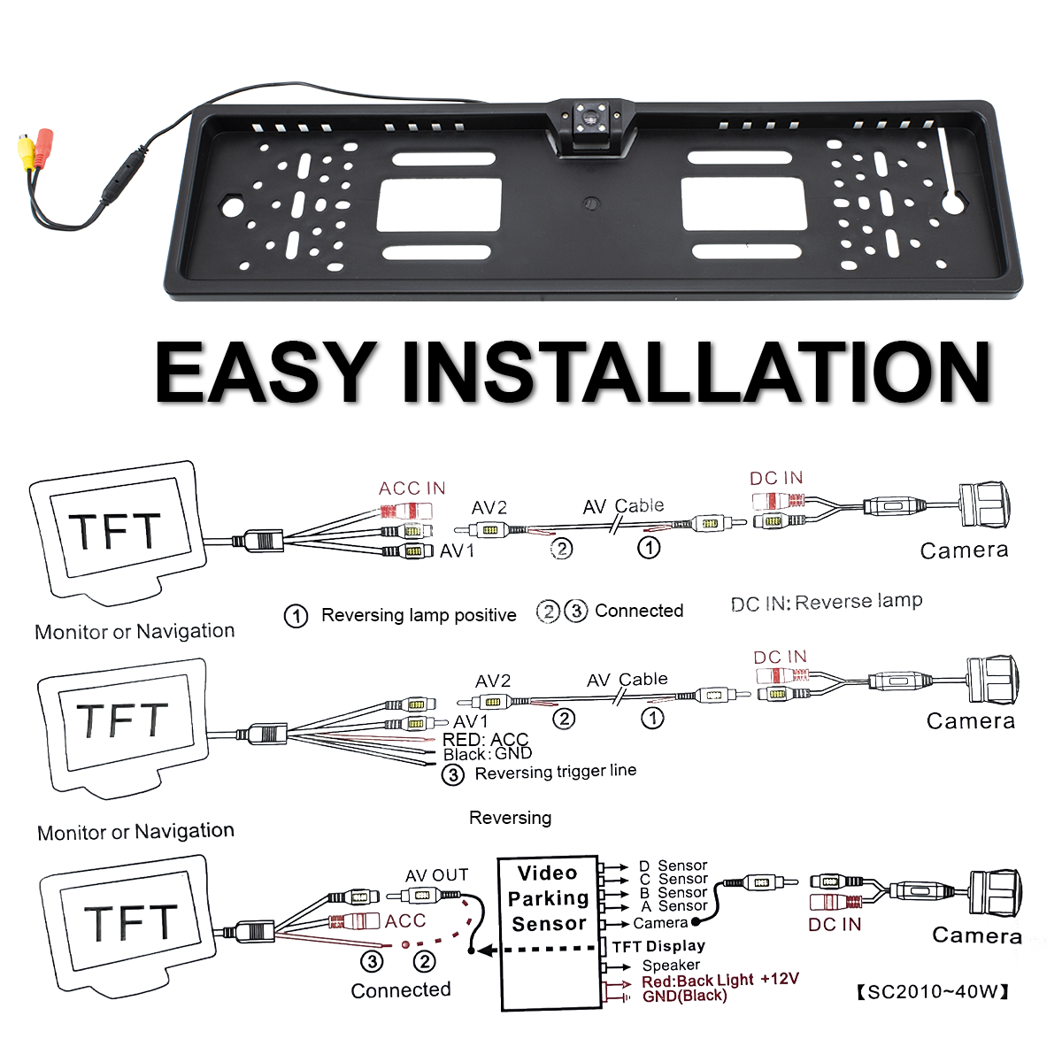 400463 Support plaque d'immatriculation avec caméra 4 LED pour caméra de recul