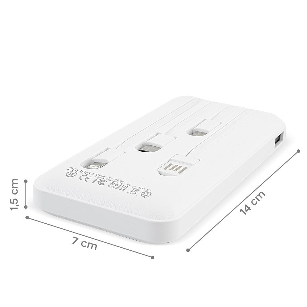 Chargeur rapide portable Power Bank 20000mAh avec 4 câbles USB inclus