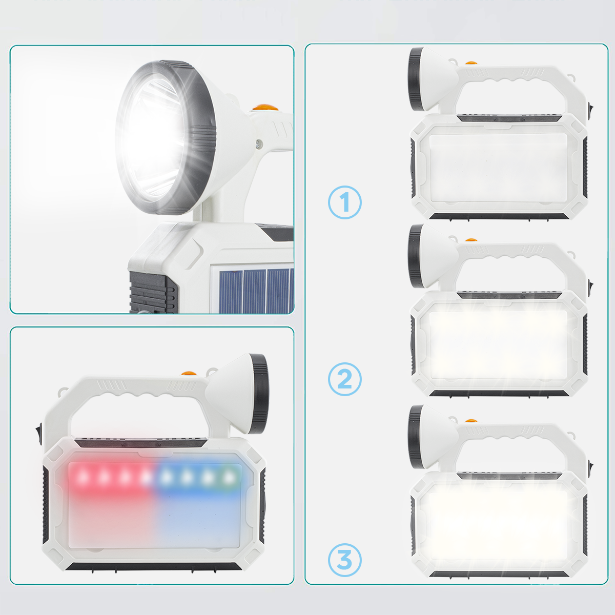 Lampe de secours portable à panneau solaire stroboscopique USB multifonction