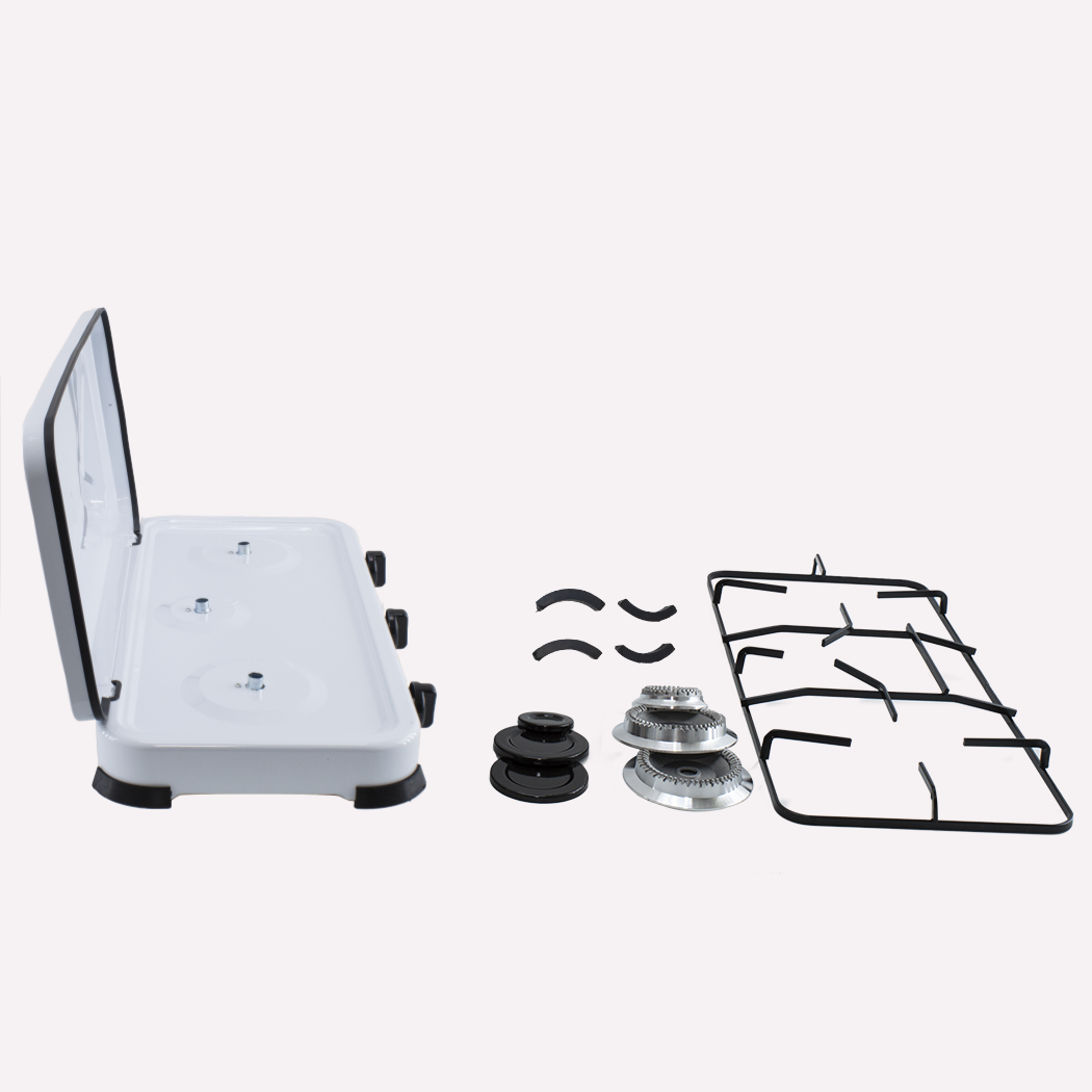 525886 Cuisinière à gaz portable 3 feux et couvercle 5,4kW Camping et Maison