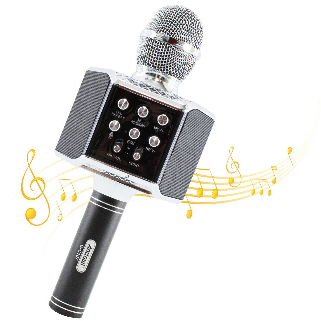 Microphone karaoké sans fil lumière LED Q-C107 Records chante et joue de musique