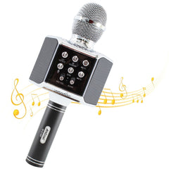 Microphone karaoké sans fil lumière LED Q-C107 Records chante et joue de musique