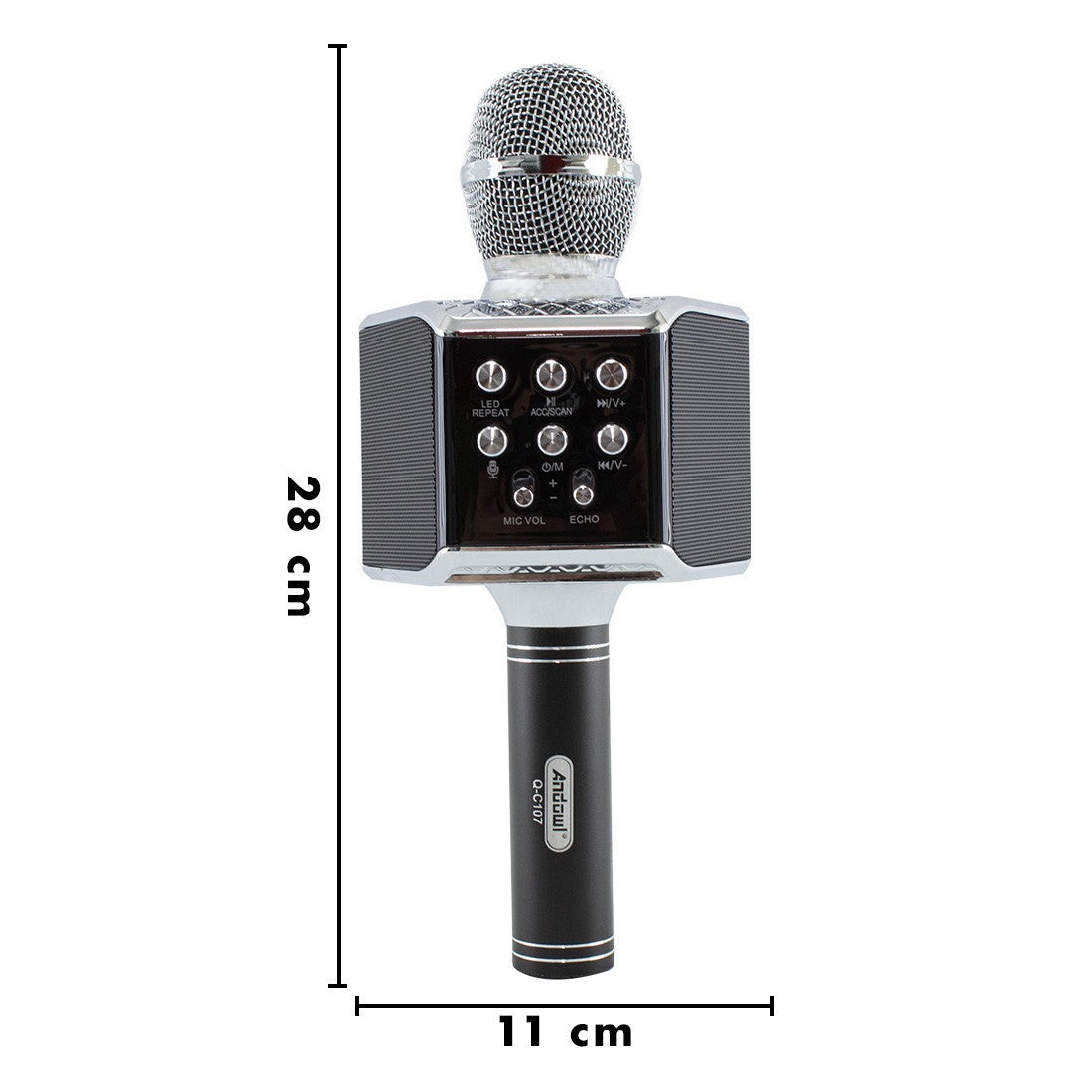 Microphone karaoké sans fil lumière LED Q-C107 Records chante et joue de musique