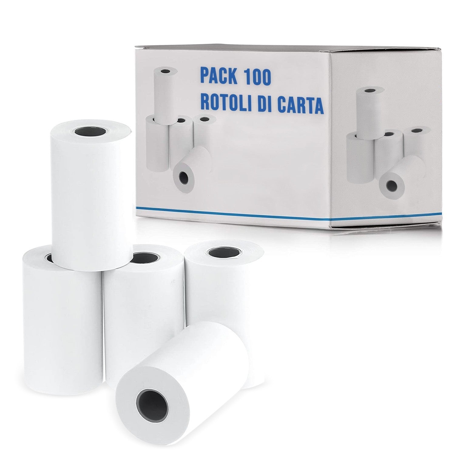 Pack 100 rouleaux de papier thermique ONE OFFICE pour 57mm x 35mt trou 12mm 55gr