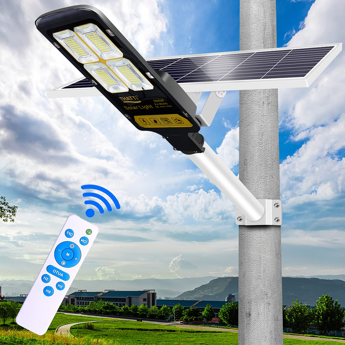 Panneau Solaire LED Réverbère 200W 360 Télécommande Lampe LED