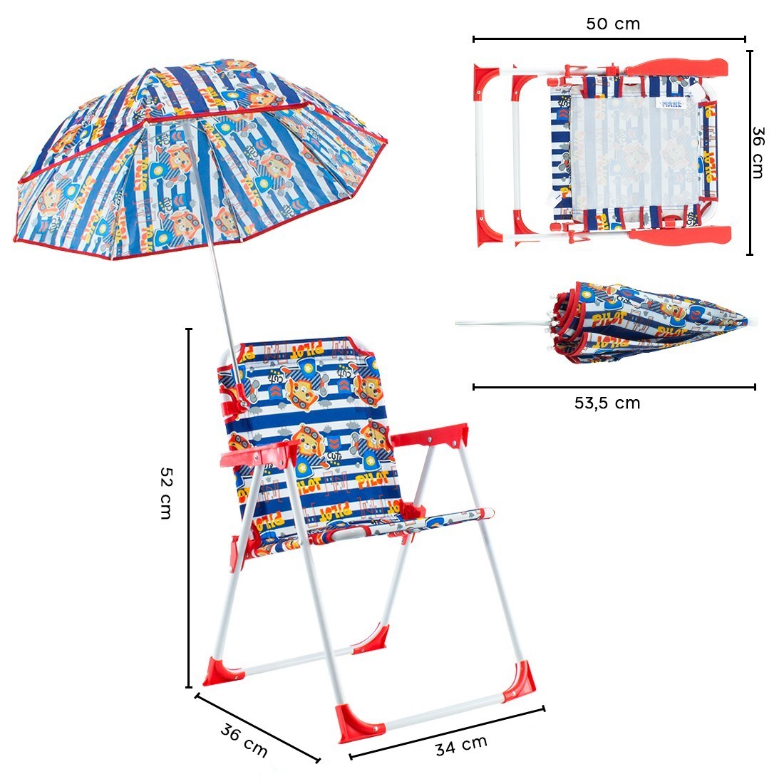 Chaise pliante pour enfants avec parapluie EnricoCoveri 34x36x52cm transportable