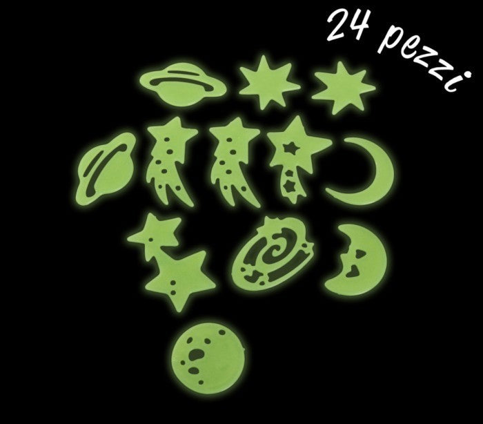 Pack de 24 pièces - étoiles, planètes et lune - adhésifs fluorescent -Decoration