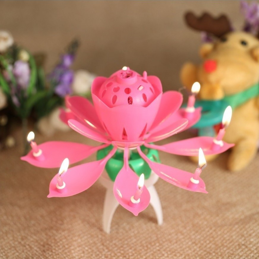 54544 Bougie musicale 4 pz en forme fleur avec effets sonores et rotatif ROSE