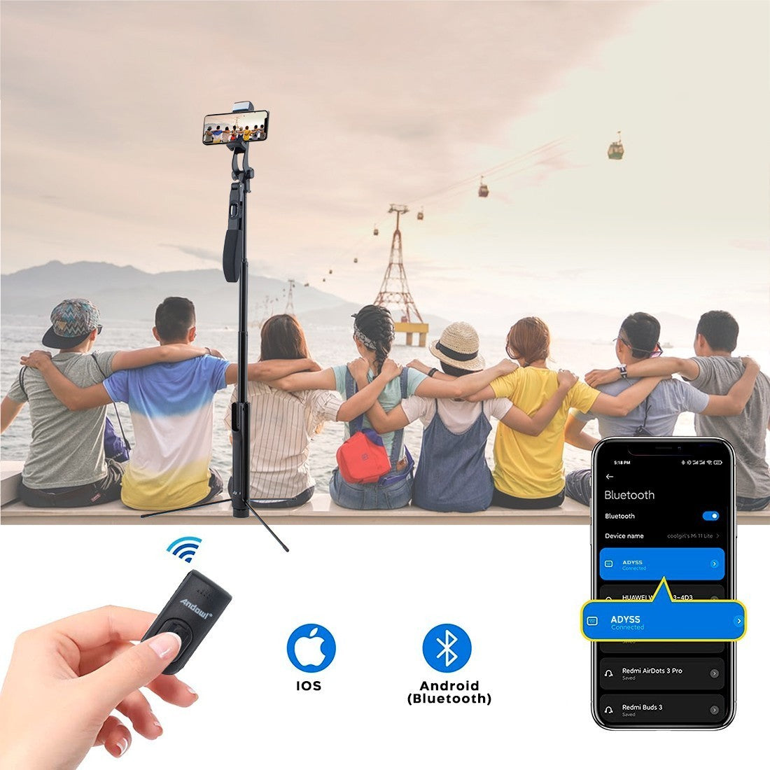 Mini trépied pour téléphone ou caméra vidéo 360° avec lumière LED
