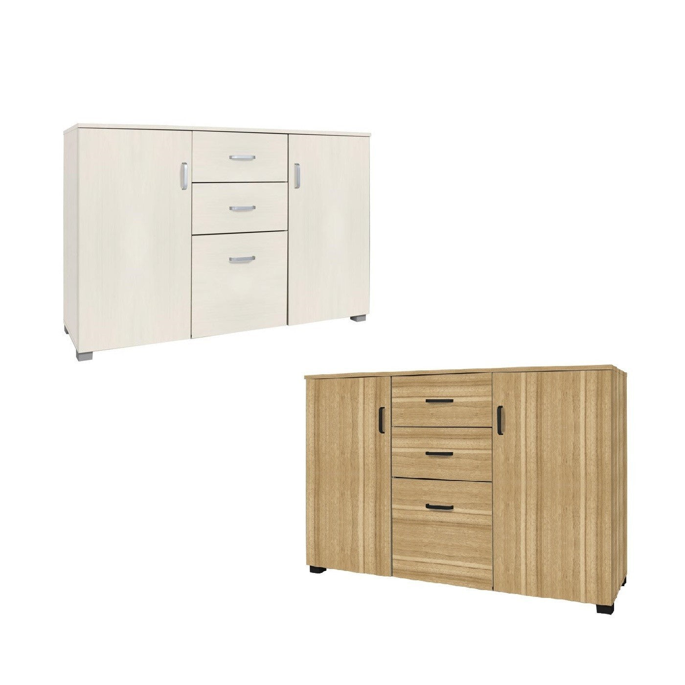 Buffet en bois avec 2 portes et 3 tiroirs 120x40x82cm pour salon et cuisine