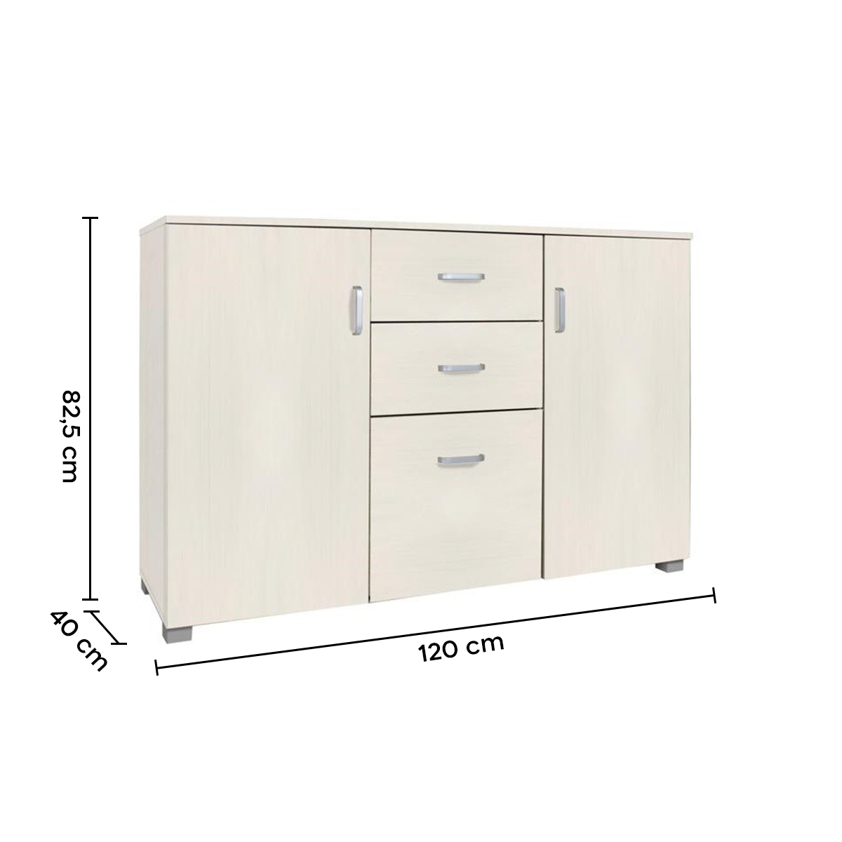 Buffet en bois avec 2 portes et 3 tiroirs 120x40x82cm pour salon et cuisine