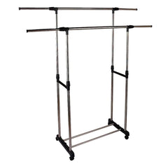 Portemanteau à double barre 157932 en acier avec roues réglables