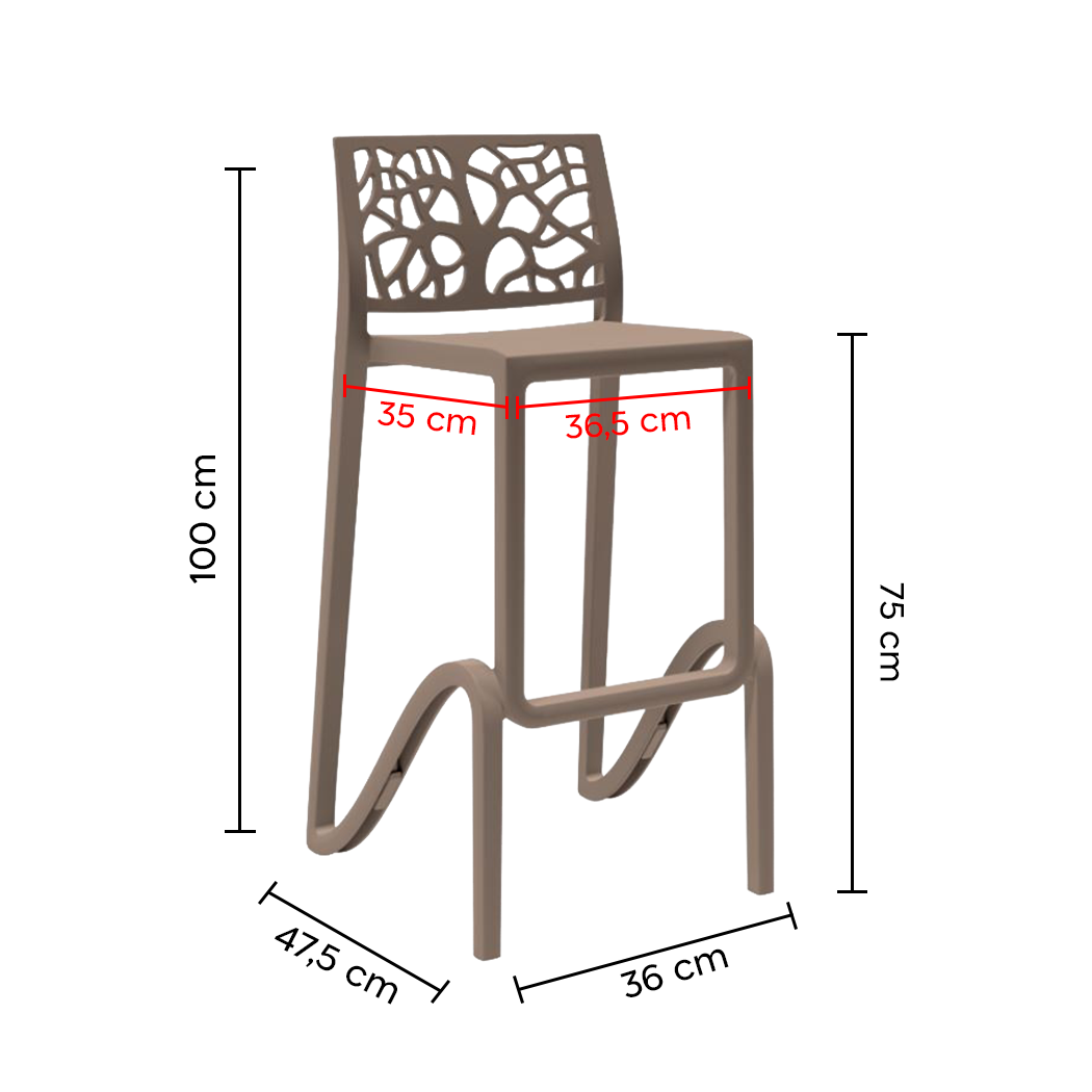 Tabouret de bar ou haut de cuisine ZEFIRO empilable renforcé en Polypropylène