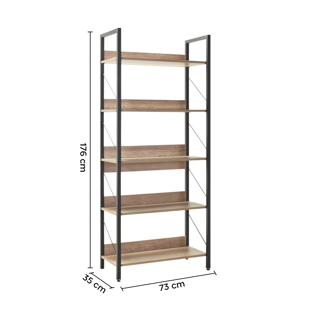 KTP750 bibliothèque en bois design moderne avec 5 étagères pour bureau 73x176x35