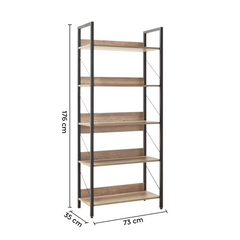 KTP750 bibliothèque en bois design moderne avec 5 étagères pour bureau 73x176x35