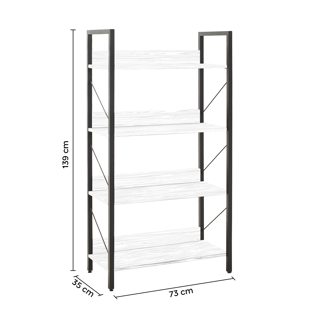 Bibliothèque bois KTP740 design moderne 4 étagères pour maison bureau 139x73x35