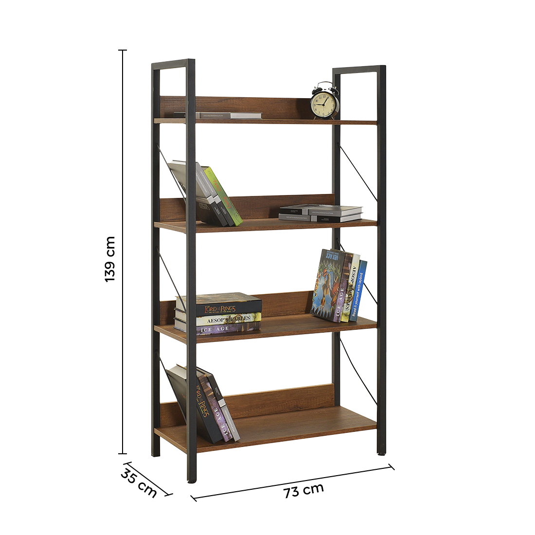 Bibliothèque bois KTP740 design moderne 4 étagères pour maison bureau 139x73x35