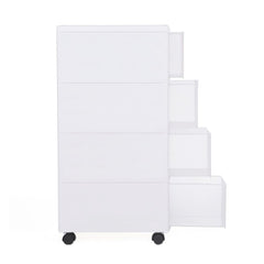 Chariot blanc compact à 4 tiroirs et à usages multiples étroit avec roues