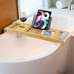 Étagère rangement extensible bambou pour plateau de salle de bain avec support