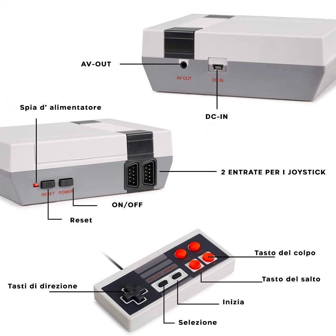 Mini console de jeu rétro classique 680050 jeu vidéo 2 commandes avec + 500 jeux