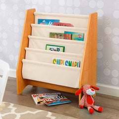 Étagère bibliothèque enfant Montessori 4 niveaux en bois et tissu