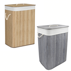Panier de linge sale 60x40x25 cm, en bois avec manches et couvercle
