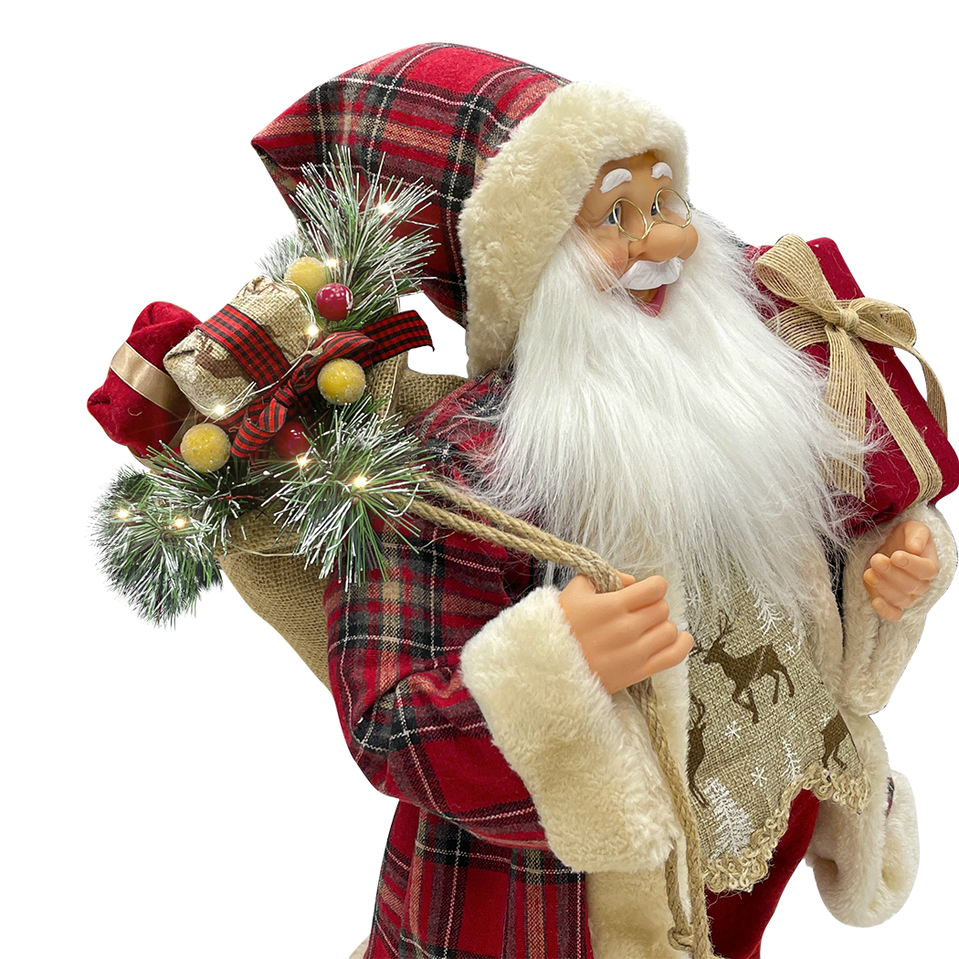 Père Noël écossais rouge 144246 Robe en velours 60 H cm avec mini lumières