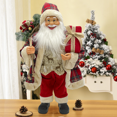 Père Noël écossais rouge 144246 Robe en velours 60 H cm avec mini lumières