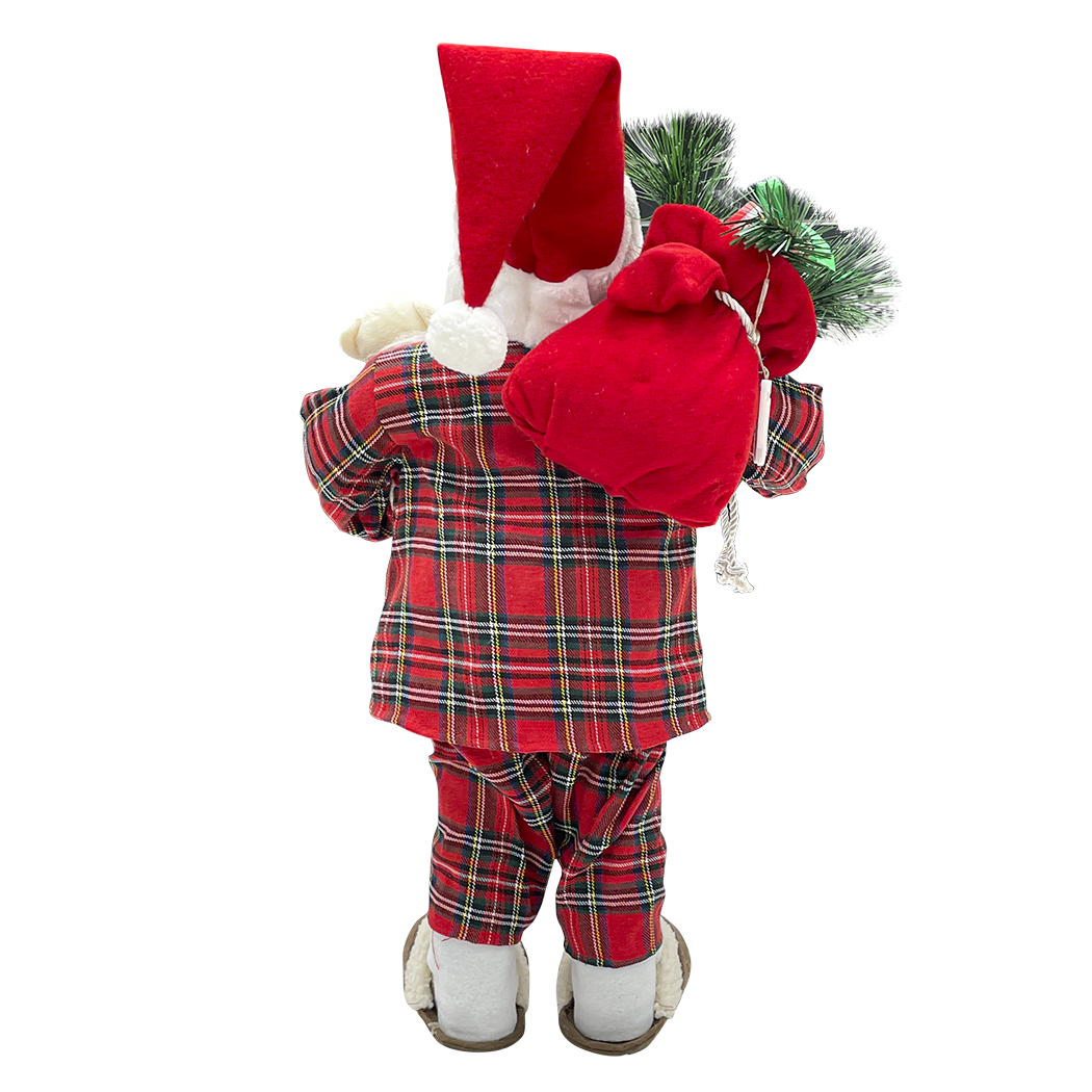 Père Noël 60H cm avec pyjama rouge écossais 144254 avec mini lumières