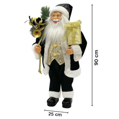 Père Noël noir et doré 144268 robe velours 90cm mini lumières et sons