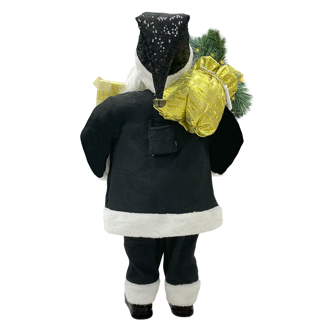 Robe en velours Père Noël noir et or 144270 60cm avec mini lumières