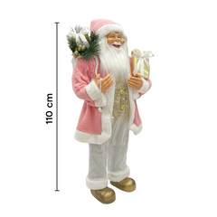 Père Noël 110H cm robe rose et blanche 144283 avec mini lumières et sons